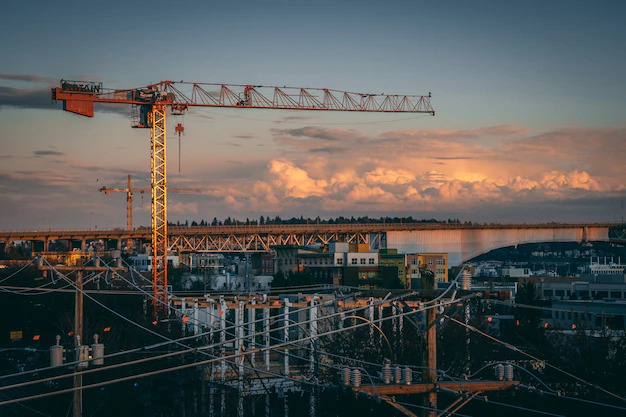 Beautiful view construction site city during sunset 181624 9347