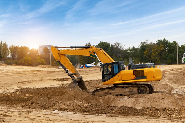 Excavators excavate earth construction site 1112 7228