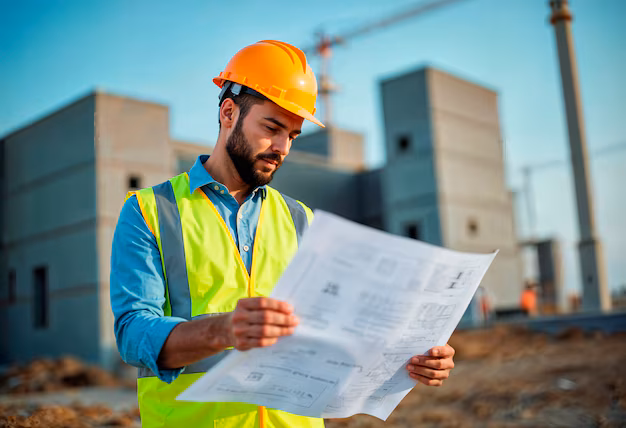Construction engineer reviewing plans 23 2151933418